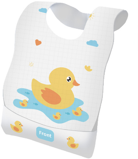 三層防水一次性圍兜 獨立單片包裝 立體防漏接槽 多款 50件, 黃色小鴨, 50個, 10個裝