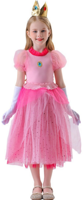 하와즈 마리오 피치공주 할러윈 코스튬 공연룩 프린세스 퍼프소매 샤치마 상하복