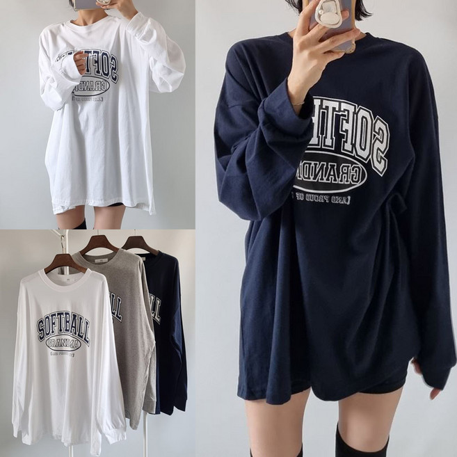 아이우먼 여성 빅사이즈 박스 티셔츠 소프트볼 슬리브 캐주얼 긴팔티 55-110 size 여자큰옷