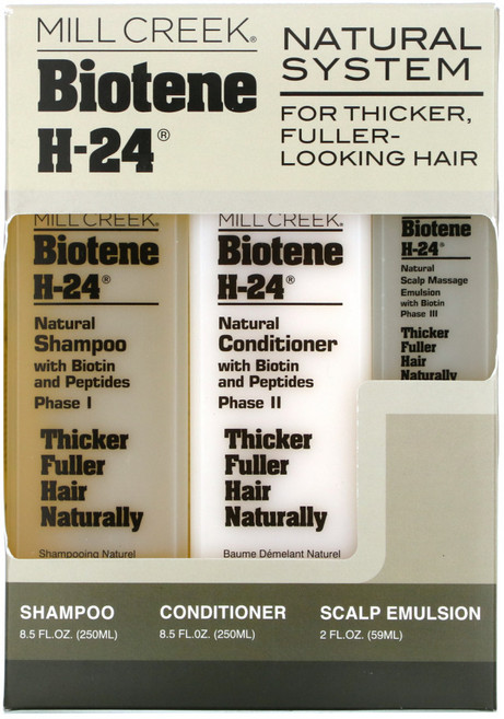 Mill Creek Botanicals 두피 케어 바이오틴 H-24 내추럴 시스템 3 피스 키트, 1개