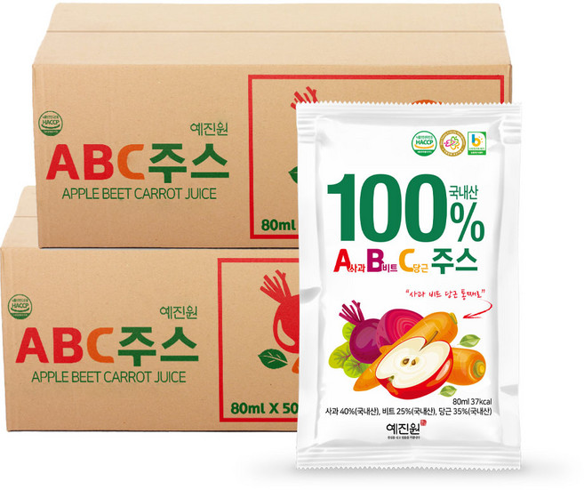 예진원 국내산 사과비트당근 ABC주스, 80ml, 100개