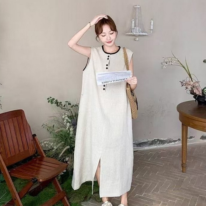 루스리더 여성 라운드넥 슬림핏 면마 민소매 원피스 M967