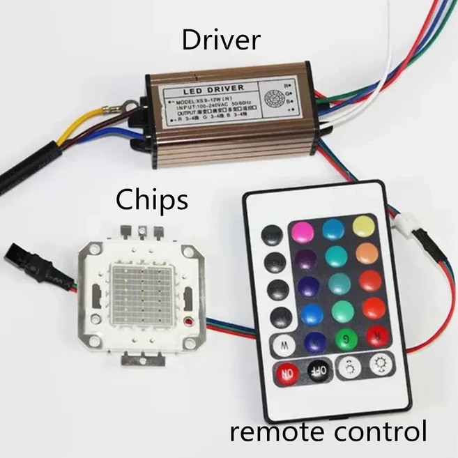 LED RGB 칩 고출력 COB 램프 10W 35mli 비즈 드라이버 에피스타 DIY 스포트라이트 투광 조명용, 01 RGB CHIP AND DRIVER