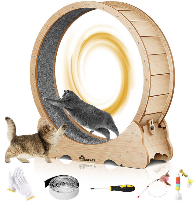 런캣 캣휠 롤러 실내사용 고양이 운동훈련 헬스 캣휠 원목색 다양한 크기, 크기-L, 1개