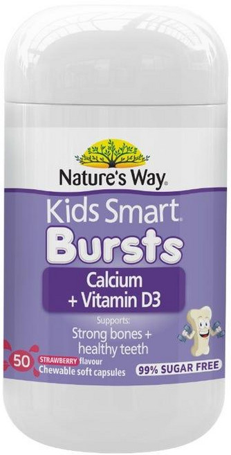 뉴질랜드 네이처스웨이 NATURES WAY 키즈 스마트 버스트 칼슘 + 비타민D3 츄어블 딸기맛, 50정, 6개