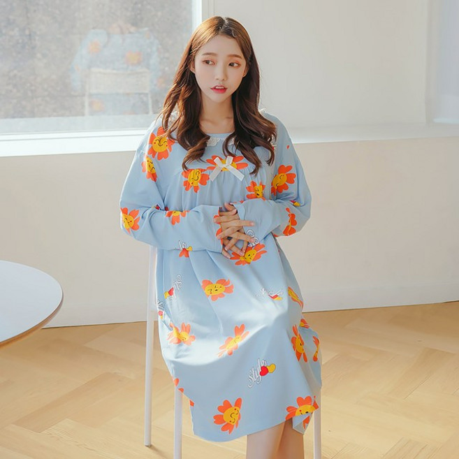 말랑마쥬 스마일햇님 긴팔 원피스잠옷 파자마