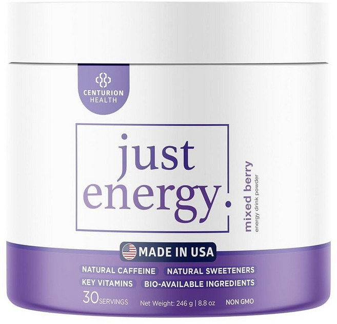 Just Energy Drink 파우더 상쾌한 믹스 베리 에너지 드링크 믹스 21가지 에너지 부스팅 성분 비타민 B 콜린 아연 크롬 및 이노시톨 포함 30회 분량, 246g