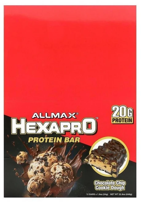 ALLMAX 올맥스 헥사프로 프로틴바 초콜릿 칩 쿠키 도우 12p 648g, 1개 - 쿠팡