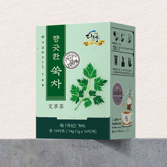 [본사직영] 다예 100% 국산 쑥차 개별포장 생분해 사각티백, 1개, 10개입, 1g