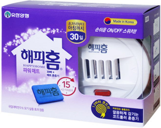해피홈 파워매트 훈증기+리필30매모기약 모기퇴치, 1개