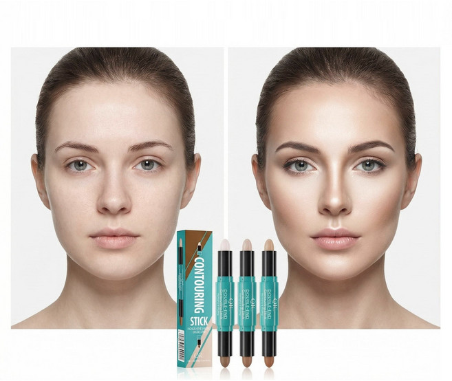 컨투어링 스틱 투웨이 컨투어 듀오 하이라이터 쉐딩 섀딩 얼굴 윤곽 코 스틱 부드러운 밀착 남자 여자 색조 화장품 2.8g+2.8g, 1개, 03-내추럴 누드-내추럴 베이지+라이트 브라운