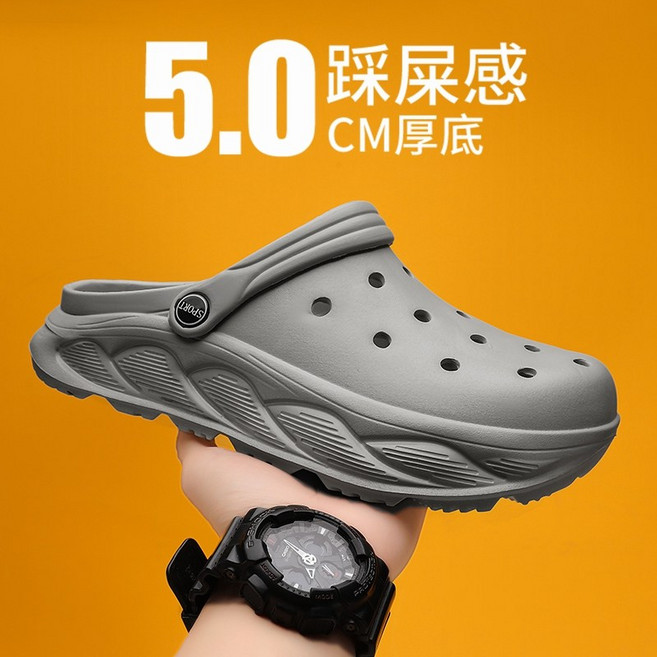 男女款拖鞋 涼感防滑厚底防水速乾靜音耐磨輕便止滑洞洞鞋, 39, 灰色