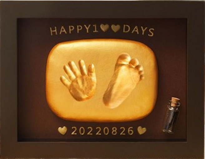 寶寶周歲手足印泥 嬰兒手印腳印相框 滿月百天胎毛紀念品 新生兒禮物 週嵗相框 寶寶手足模 手掌印泥 無毒印泥 寶寶印泥, 1個, 胡桃木色