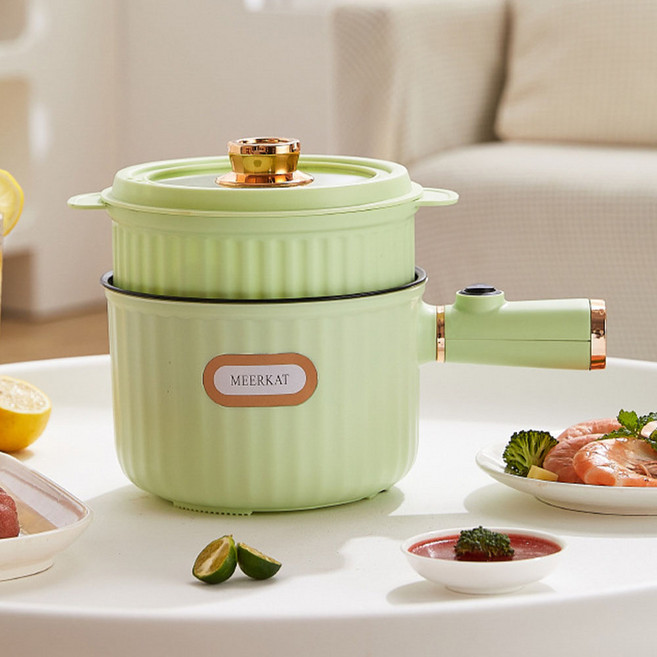 SMABAT 전기 냄비세트 전기 멀티포트 라면 냄비 찜기 냄비세트 1.6L 대용량 뚜껑포함, 그린