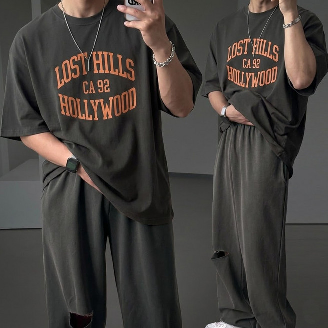 빠델 헐리우드 오버핏 프린팅 짐웨어 반팔티셔츠