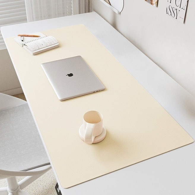 플라인 가죽 와이드 데스크 매트 책상 패드, 크림