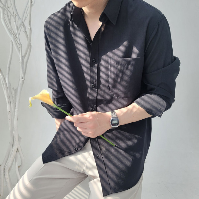[당일출고] 남자 린넨 셔츠 아이스 여름 긴팔 남방 오버핏