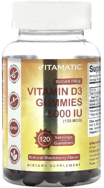 바이타매틱 비타민D3 VitaminD3 블랙베리 125mcg 5000IU 구미젤리 120개, 1개, 120정 - 쿠팡