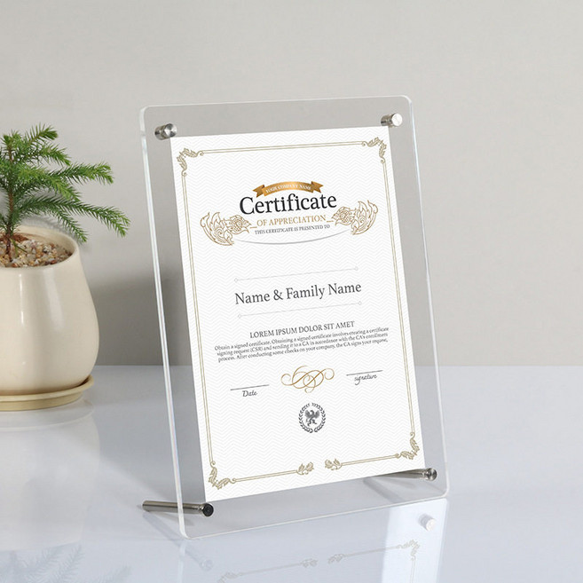 Allilio 스탠드 아크릴 액자 고급형 상장 라운드 마감, 1개, 투명