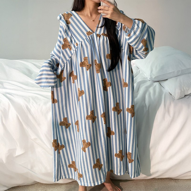 뜨왈 빅사이즈 긴팔 감성 원피스 파자마 홈웨어 44부터120까지