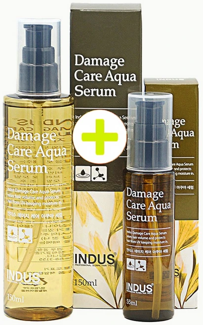 1+1 SET 인더스 데미지케어 아쿠아 세럼 150ml+60ml 헤어에센스 모발단백질 상한머리영양제 아르간오일 손상모케어 헤어관리템 미용실, 1개, 150ml - 쿠팡