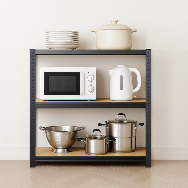 EDM-30 철제 조립식 무볼트 앵글 선반 경량랙, 3단, 블랙