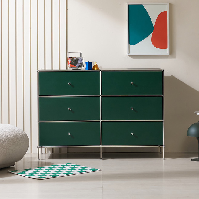 [엣지퍼니처]이에로 미드센추리 1200 모듈 서랍 수납장, 3단, 딥그린