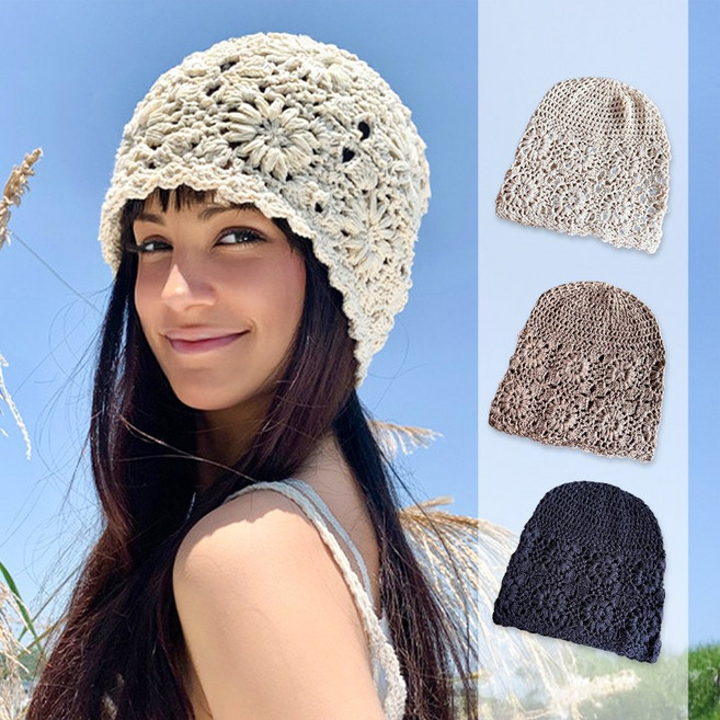 리빙릿 여름 니트 비니 봄 여성 손뜨개 얇은 모자 데일리