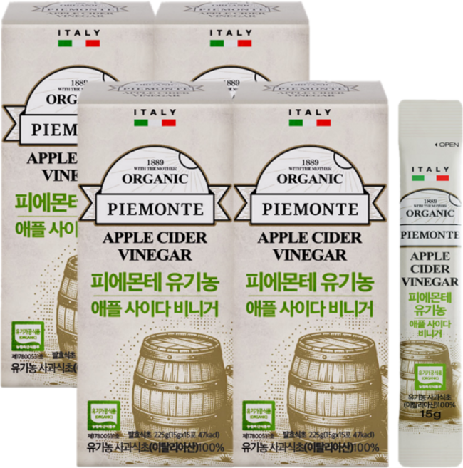 피에몬테 이탈리아 유기농 사과식초 애사비 애플사이다비니거 액상형스틱, 4박스, 15g