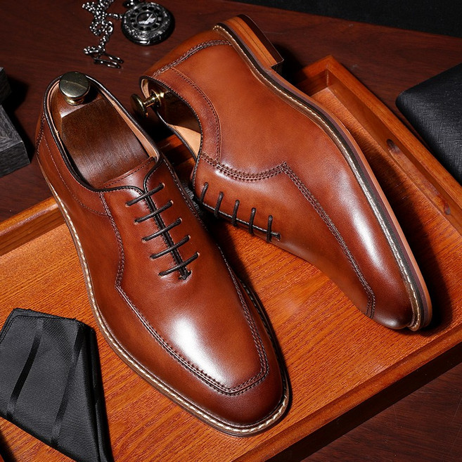 남성용 드레스 슈즈 남성용 정품 가죽 옥스포드 클래식 편안한 정장 비즈니스 레이스 업 주름없는 남성용 드레스 슈즈