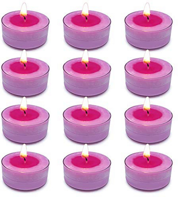 Kenking 티라이트 양초 100% 소이 왁스 양초 12팩 티라이트 4~5시간 연소 시간 크리스마스 및 휴일 컬렉션용 투명 컵 캔들라이트(12팩 라일락) Kenking Te, 1, Light Purple, Lilac Tea Light