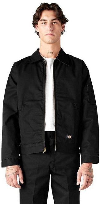 Dickies 남성용 절연 처리가 된 아이젠하워 앞면 지퍼 재킷 전면 다크 브라운., Black