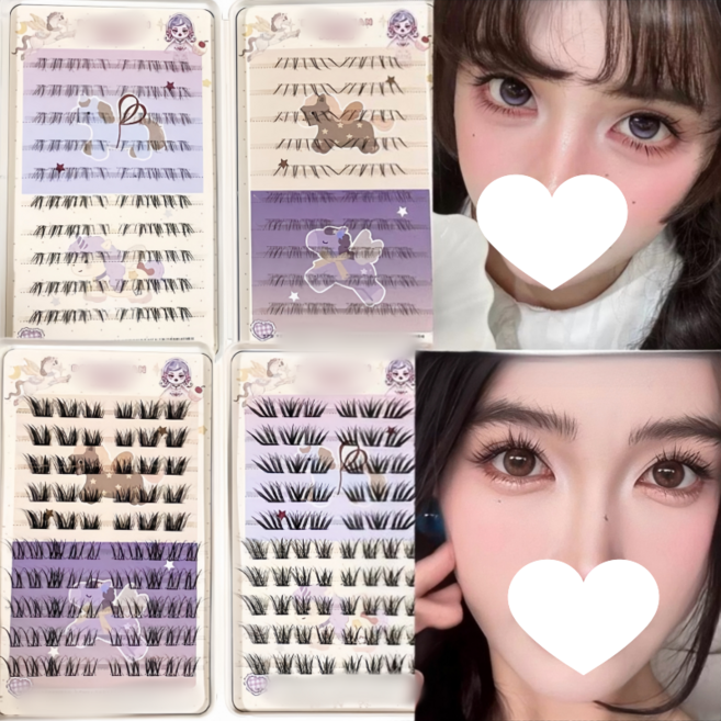 대용량 혼합 속눈썹 북 자연스러운 시뮬레이션 풍성 만화 언더속눈썹 +부분 속눈썹 세트, 2개, 블랙 속눈썹+언더속눈썹