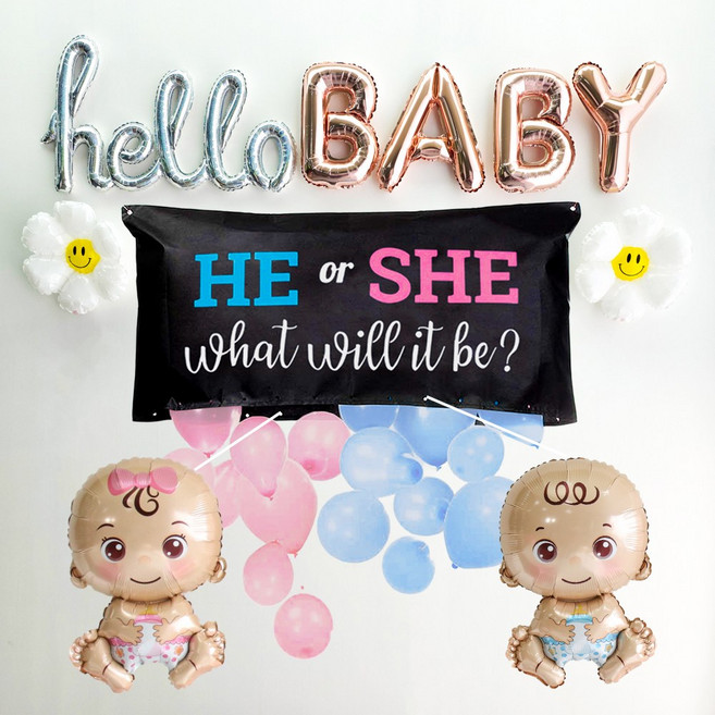 이벤트홀릭 젠더리빌 시크릿 포켓 풍선세트 성별공개 확인 베이비샤워, 1개, 5.[풀세트] HE or SHE