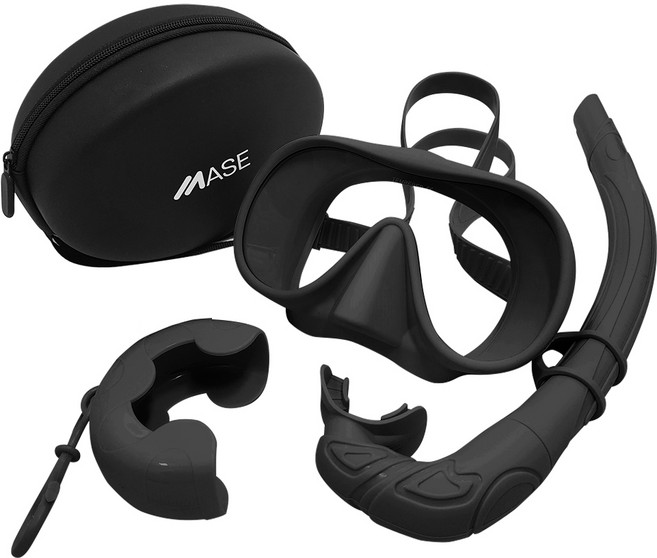 메이스 일안식 스노클 스노쿨링 마스크 세트, 소프티_블랙