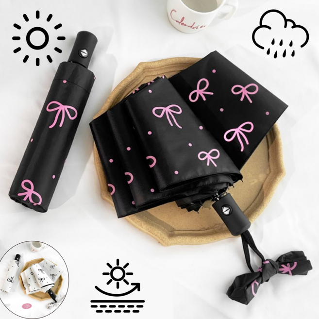 이레 리본 양산 3단 자동 경량 자외선 차단 우양산