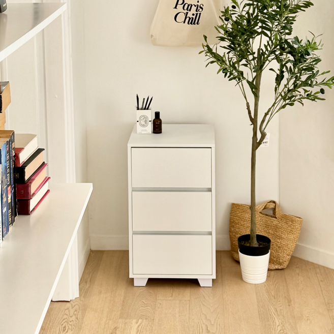 국내생산 완제품 배송 윈썸 파인 400 기본형 틈새 좁은공간 데스크 정리 미니 수납 서랍장, 3단, 화이트