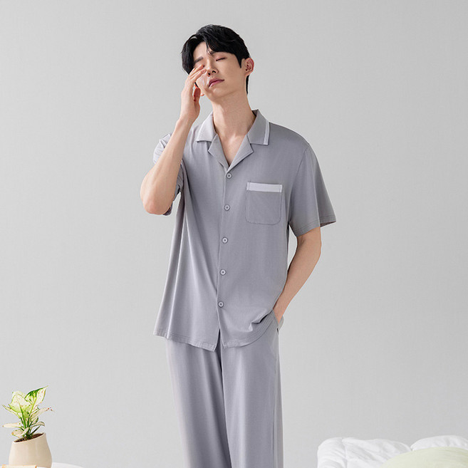 春夏男女竹纖維居家服套裝 寬鬆涼感睡衣, 銀色