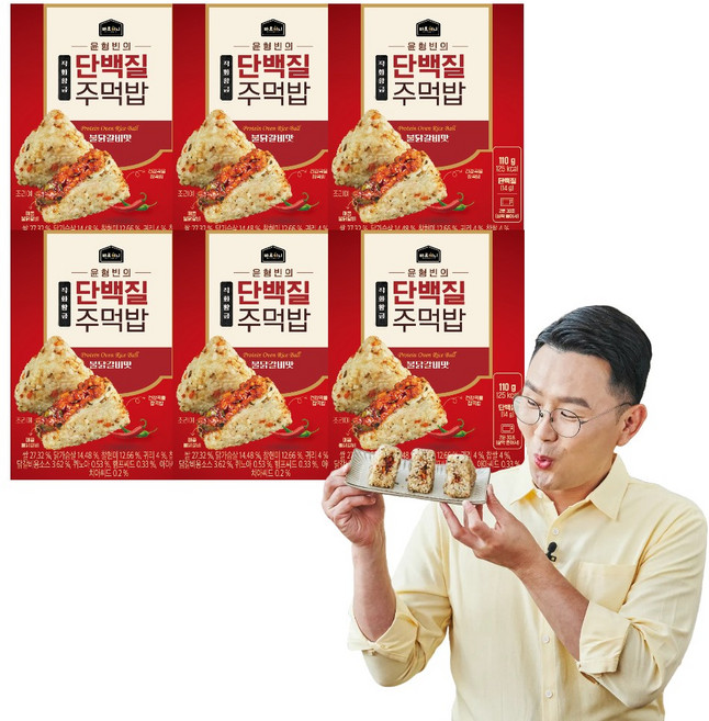 [바로끼니]윤형빈의 직화황금 불닭갈비 단백질 주먹밥, 110g, 6개