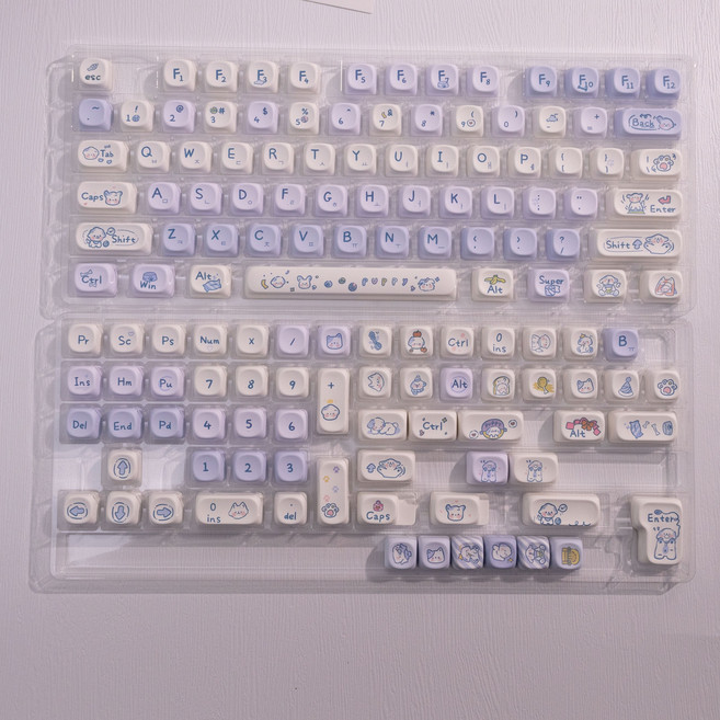강아지 귀여운 기계식 키보드 키캡 한글 영문 각인 PBT 염료승화캐릭터 키캡 MOA 프로파일 MX 스위치 호환 61/64/68/87/96/104/108 배열 키보드 지원, 한글 각인