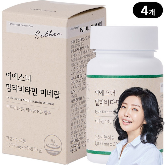 [본사직영] 여에스더 멀티비타민 미네랄 (여성&남성 종합비타민&미네랄 21가지 기능성) 국민영양 프로젝트, 4박스, 30정