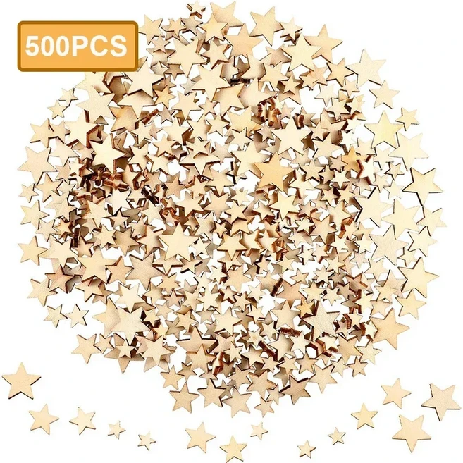 미니 나무 별 조각 혼합 크기 공예 모양 태그 크리스마스 웨딩 파티 장식 500 개, 01 Mixed Size 500Pcs