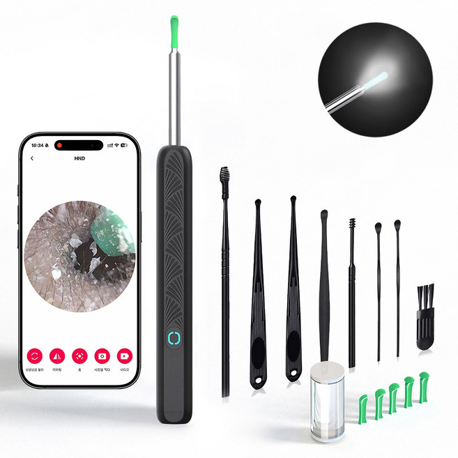 BOCAMOHN 스마트폰 고화질 내시경 귀이개 LED 귀이개 귀후비개 블랙, 1개, 1개입