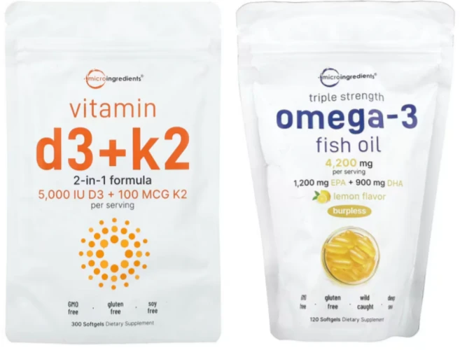 마이크로 인그리디언츠 고함량 오메가3 레몬 120정 + 비타민D3K2 5000 IU 300정 세트 - 쿠팡