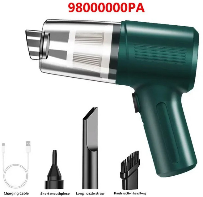 [충전식 휴대용 차량용 진공청소기 무선청소기 충전식 진공청소기] 진공청소기, Green