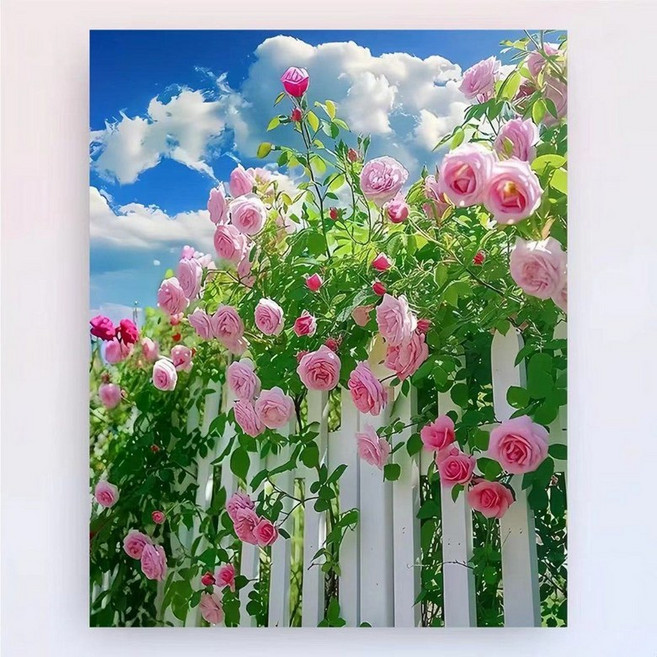 색채움 명화 그리기 세트 유화 캔버스 DIY 꽃 그림 취미 키트 No.814334, 40x50cm 우드틀 캔버스, 넝쿨장미 A, 물감 + 오일용 캔버스 + 브러쉬 + 벽걸이못, 1개