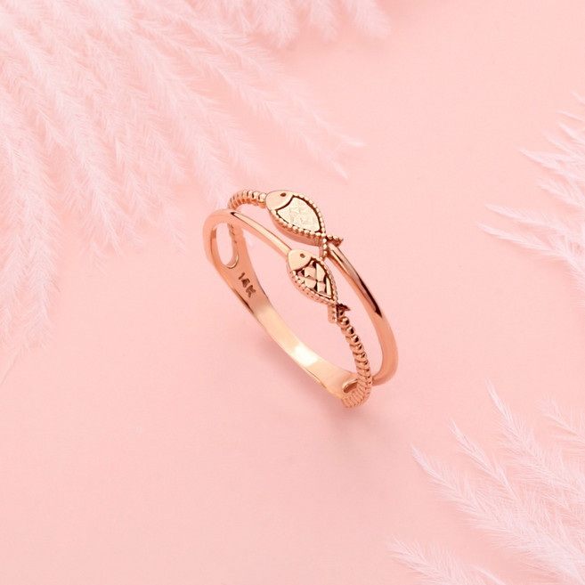 18k 럭키 트윈 물고기 반지 행운 금 애끼 새끼손가락 우정링