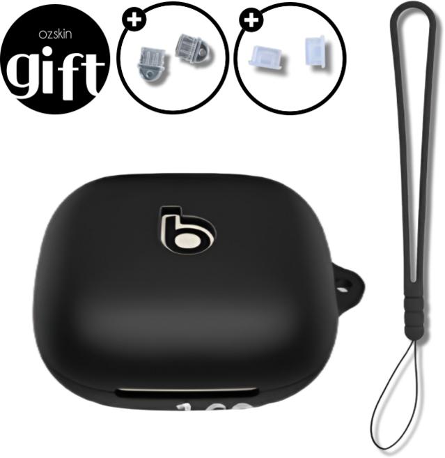 ozskin 파워 비츠 프로 2 실리콘 케이스 랜야드, 블랙, 1개