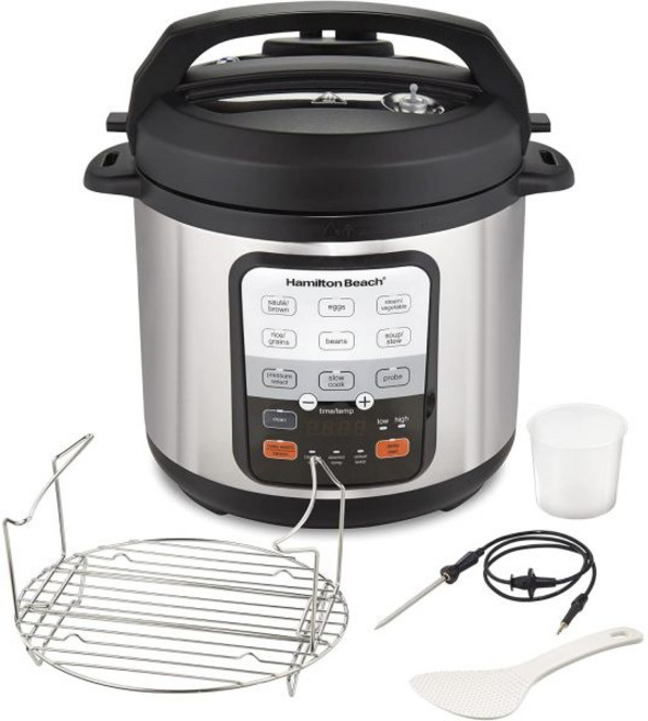해밀턴 비치 6-in-1 전기 압력솥 온도 프로브 슬로우 쿡 소테 브라운 스팀 밥 기능 달걀 등 6쿼터 용량 스테인리스 스틸34506, 해밀턴 비치 6-in-1 전기 압력솥 온도 프로브 슬로