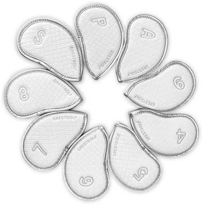 CRESTGOLF 골프 아이언커버 PU가죽 방수 골프채 헤드커버 9개 세트, 화이트